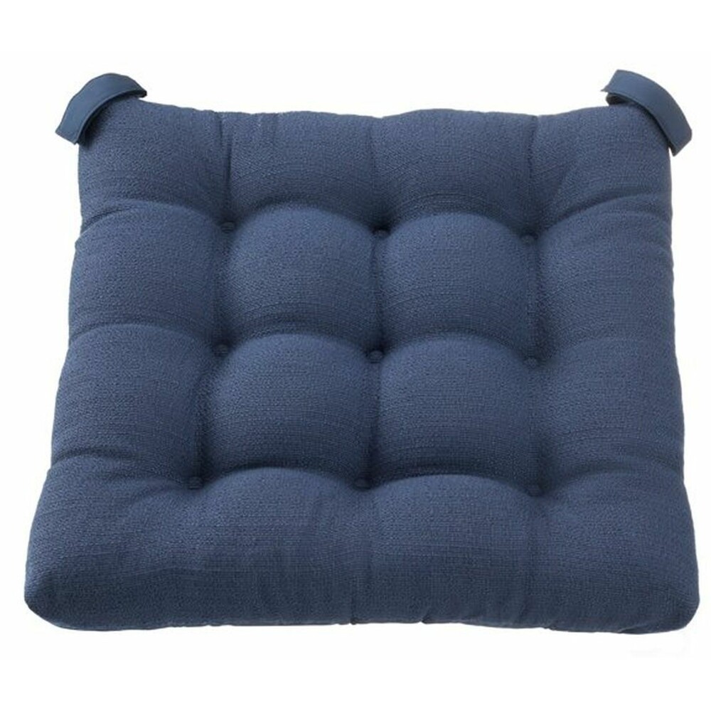 SET OF 4 THICK REVERSIBLE CUSHION CHAIR PADS w/ties (15x15") NAVY BLUE COLOR,MS